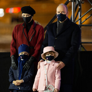 Le prince Albert II de Monaco, sa femme la princesse Charlene et leurs enfants le prince héréditaire Jacques et la princesse Gabriella durant la célébration de la Sainte Dévote, Sainte patronne de Monaco, à Monaco le 26 janvier 2021. © Olivier Huitel / Pool Monaco /Bestimage
