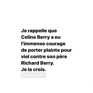 Marilou Berry continue de soutenir sa cousine Coline Berry-Rojtman en relayant le message d'une activiste sur Instagram, le 31 août 2021.