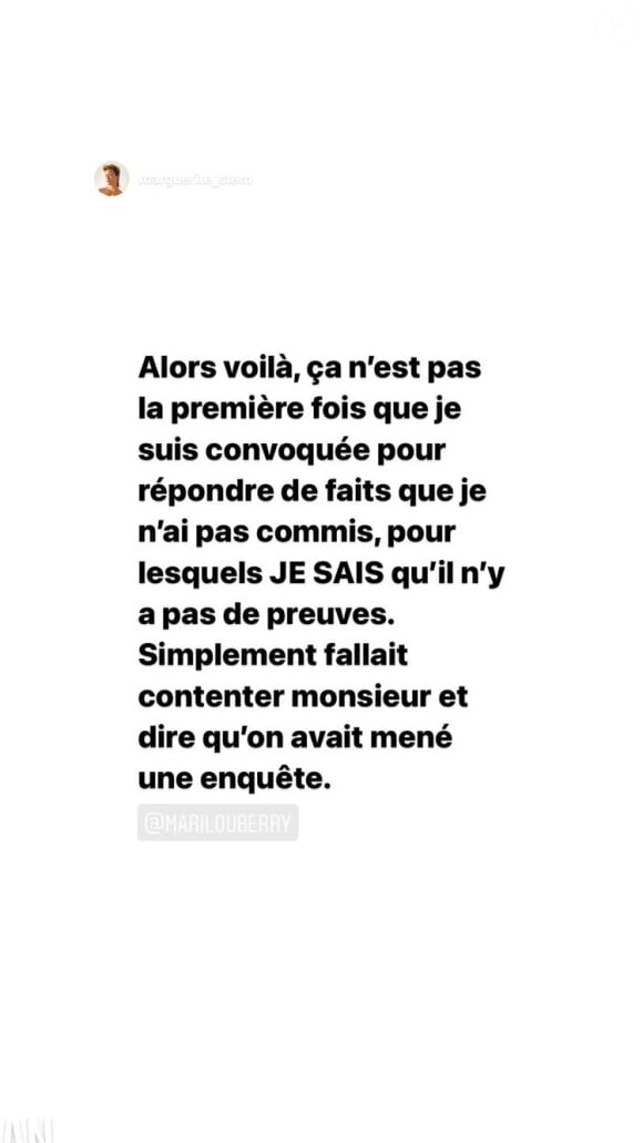 Marilou Berry continue de soutenir sa cousine Coline Berry-Rojtman en relayant le message d'une activiste sur Instagram, le 31 août 2021.