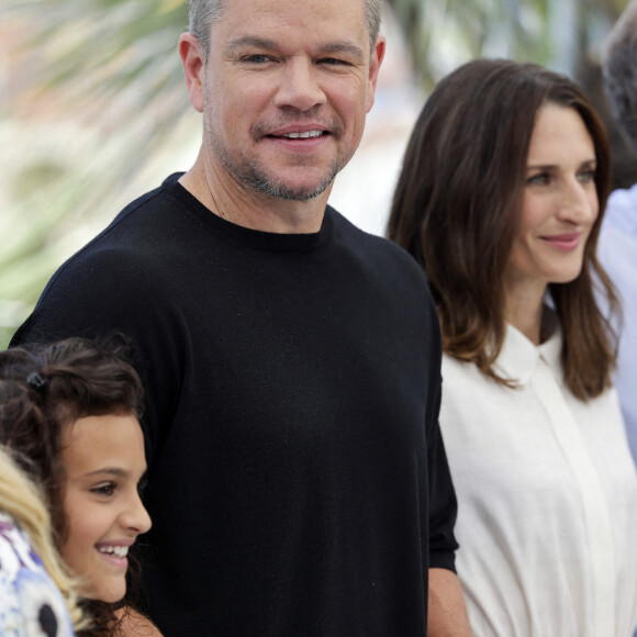 Lilou Siauvaud, Matt Damon et Camille Cottin - - Photocall du film Stillwater (Hors compétition) lors du 74ème festival international du film de Cannes le 9 juillet 2021 © Borde / Jacovides / Moreau / Bestimage 