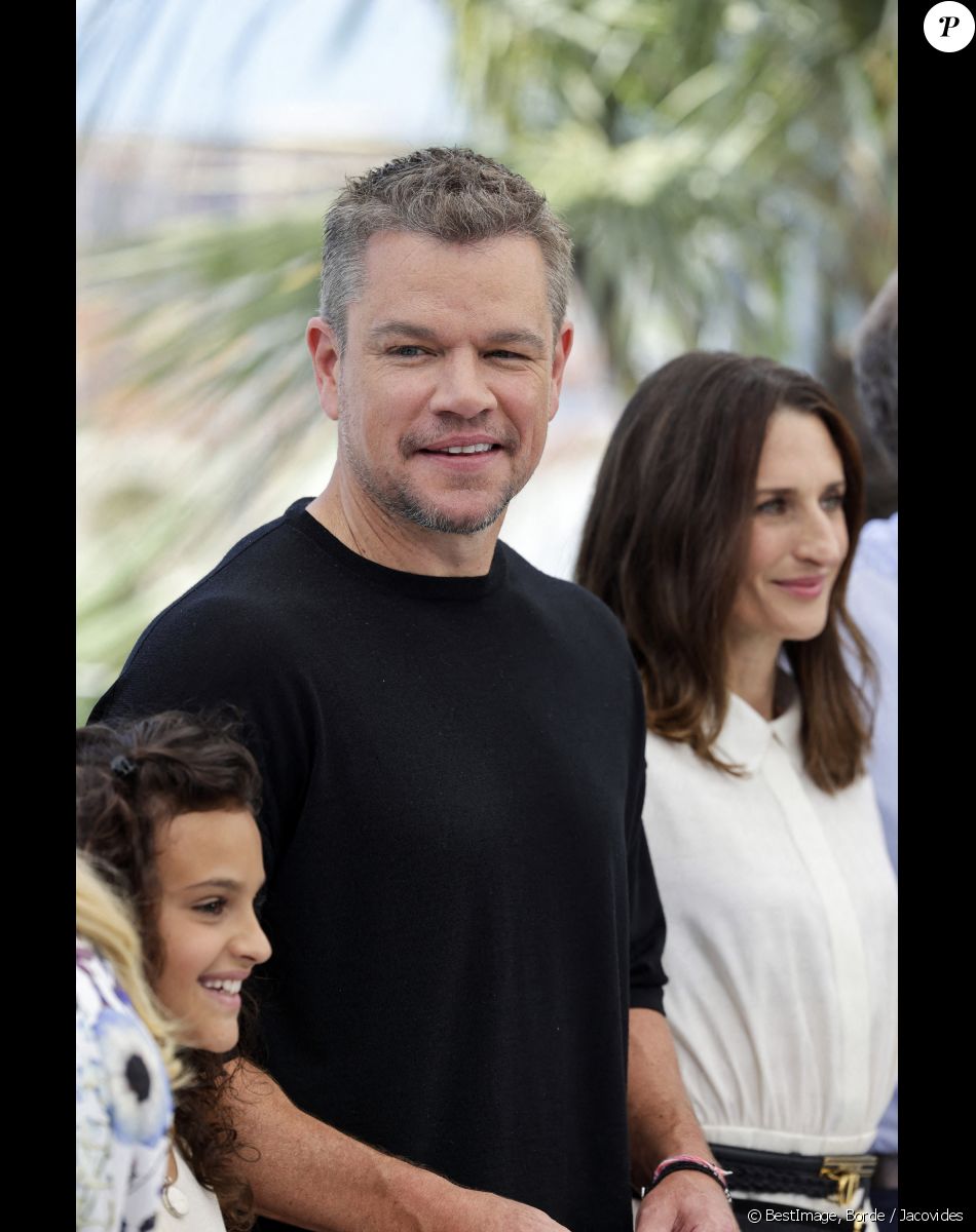 Lilou Siauvaud, Matt Damon et Camille Cottin - - Photocall du film Stillwater (Hors compétition) lors du 74ème festival international du film de Cannes le 9 juillet 2021 © Borde / Jacovides / Moreau / Bestimage