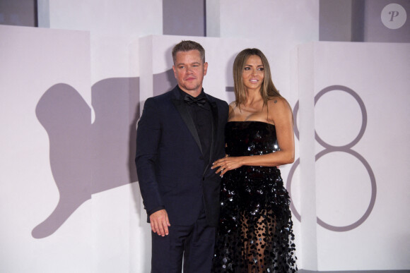 Matt Damon et Luciana Barroso - Première de "The Last Duel" lors du festival international du film de Venise (La Mostra), le 10 septembre 2021.