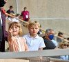 Le prince Albert II de Monaco et ses enfants Jacques et Gabriella durant la dernière journée du World Rugby Sevens Repechage tournament qui se déroule au Stade Louis II le 20 juin 2021. © Bruno Bebert/Bestimage