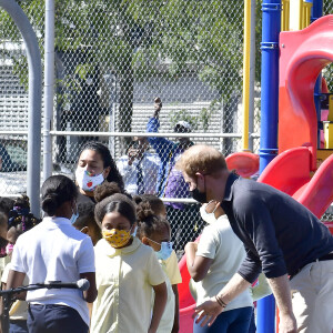 Le prince Harry, duc de Sussex et Meghan Markle ont visité l'école primaire P.S. 123 Mahalia Jackson d'Harlem avant d'aller déjeuner au restaurant Melba's à New York, le 24 septembre 2021.