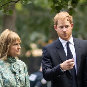 Le prince Harry, duc de Sussex, et Meghan Markle, duchesse de Sussex, à leur arrivée au Mémorial du 11 septembre et au One World Trade Center à New York. Le 23 septembre 2021