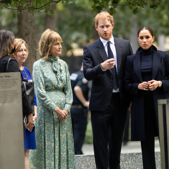 Le prince Harry, duc de Sussex, et Meghan Markle, duchesse de Sussex, à leur arrivée au Mémorial du 11 septembre et au One World Trade Center à New York. Le 23 septembre 2021
