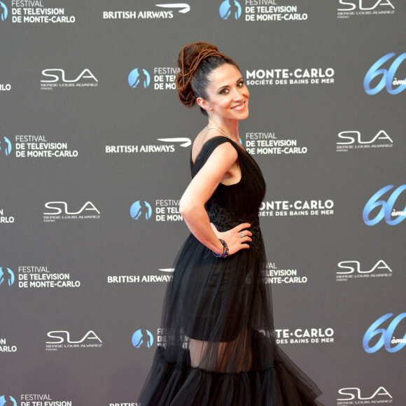 Fabienne Carat (longue robe en tulle noir Christophe Guillarmé, collier Helena Joy Paris) lors de la soirée d'ouverture du 60ème Festival de Télévision de Monte-Carlo au Grimaldi Forum à Monaco, le 18 juin 2021. © Bruno Bébert/Bestimage