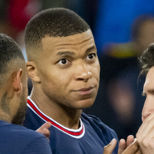 Neymar, Lionel Leo Messi et Kylian Mbappé - Victoire du PSG (2) face à Manchester City (0) lors de la deuxième journée de la Ligue des champions au Parc des Princes à Paris le 28 septembre 2021. © Cyril Moreau/Bestimage