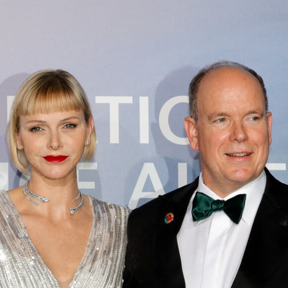 La princesse Charlène de Monaco (bijoux Repossi), le prince Albert II de Monaco lors du photocall du gala "Monte-Carlo Gala for Planetary Health" organisé par la Fondation Prince Albert II de Monaco le 24 septembre 2020. © Claudia Albuquerque / Bestimage
