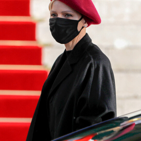 La princesse Charlène de Monaco - Le couple princier a assisté à la messe de Sainte Dévote à la cathédrale de Monaco le 27 janvier 2021. © Claudia Albuquerque / Bestimage 