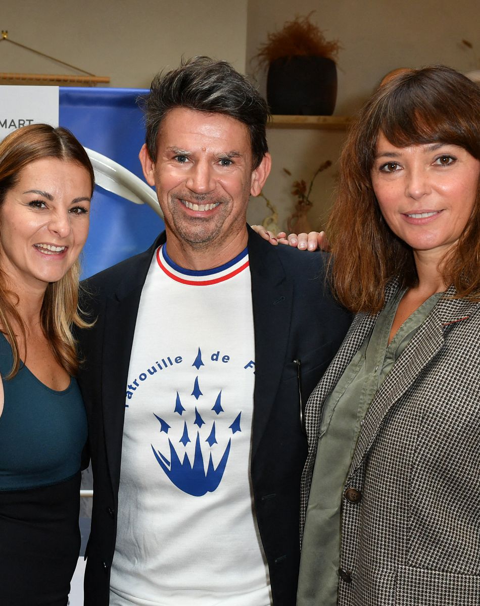 Laurie Cholewa, guest, Christophe Gaigneux (Directeur général de Damart), Sandrine Quétier - Damart lance une collection capsule avec YUJ (1ère marque de vêtements de yoga Française éco-responsable) à Paris le 12 octobre 2021. © Veeren/Bestimage