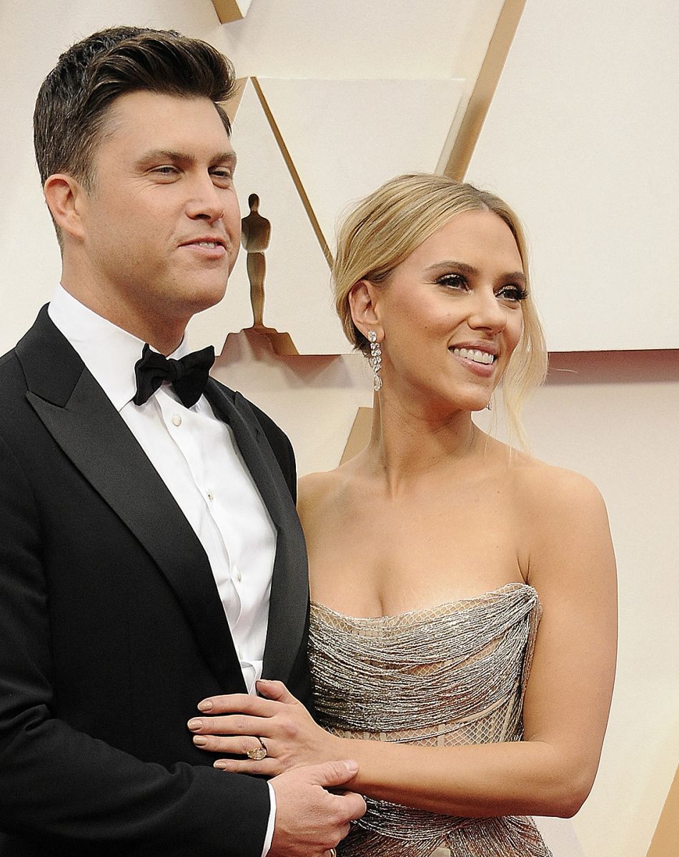 Scarlett Johansson et son fiancé Colin Jost - 92e cérémonie des Oscars 2020 au Hollywood and Highland à Los Angeles, le 9 février 2020.
