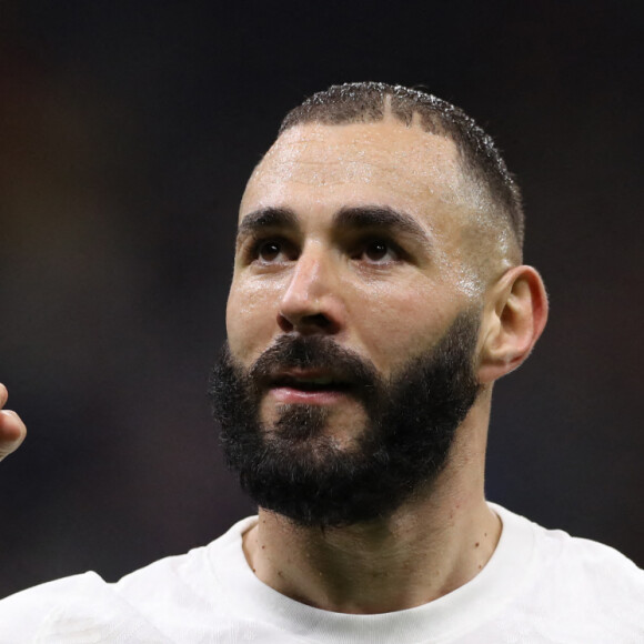 Karim Benzema- Football: La France remporte la coupe de la Ligue des Nations en battant l'Espagne 2 buts à 1 à Milan le 10 octobre 2021.