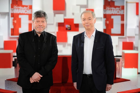 Exclusif - Régis Laspalès et Philippe Chevallier lors de l'enregistrement de l'émission Vivement Dimanche avec Chevallier et Laspalès présentée par Michel Drucker au studio Gabriel à Paris le 30 mai 2020.