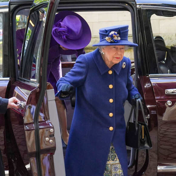 La reine Elizabeth II d'Angleterre arrive à un service d'action de grâce à l'abbaye de Westminster pour marquer le centenaire de la Royal British Legion, à Londres, Royaume Uni, le 12 octobre 2021. 