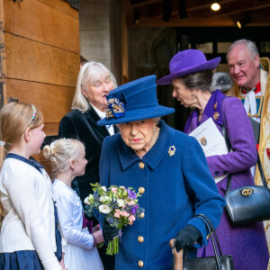 La reine Elizabeth II d'Angleterre et la princesse Anne arrivent à un service d'action de grâce à l'abbaye de Westminster pour marquer le centenaire de la Royal British Legion, à Londres, Royaume Uni, le 12 octobre 2021. 