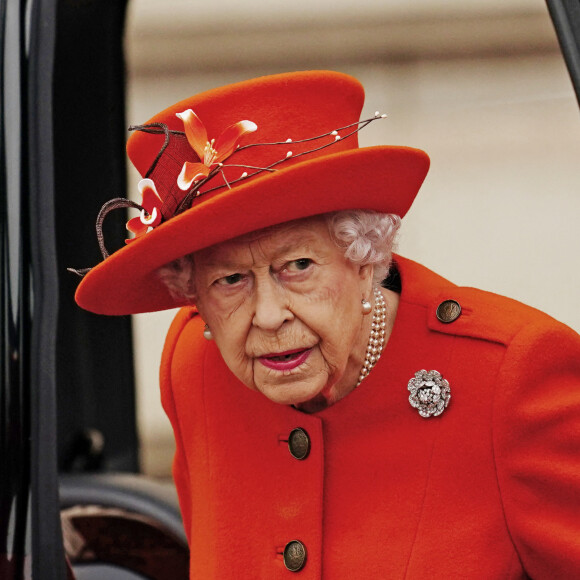 La reine Elisabeth II d'Angleterre au lancement du Queen's Baton, relais des Jeux du Commonwealth 2022, au palais de Buckingham à Londres, Royaume Uni, le 7, 2021.