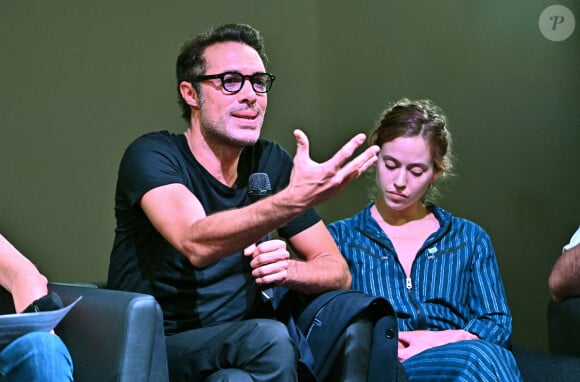 Nicolas Bedos, le président du Jury, et Lou De Laâge, membre du Jury de la 3eme édition du Festival Cinéroman, à la salle de l'Artistique à Nice, le 22 octobre 2021.