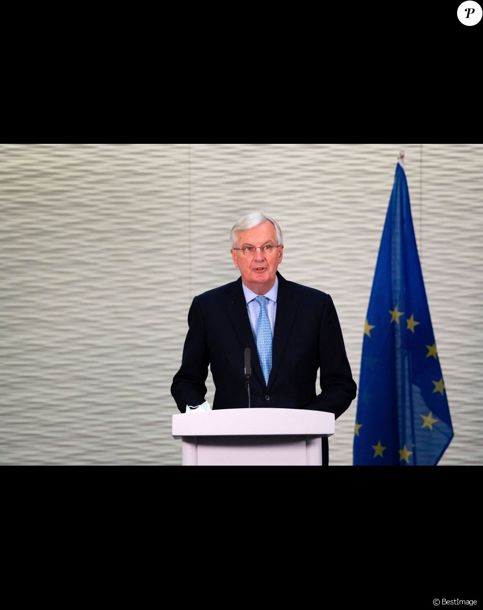 Michel Barnier en conférence de presse, négociateur en chef de l'Union européenne pour les relations avec le Royaume-Uni. Le 23 juillet 2020 © Imago / Panoramic / Bestimage