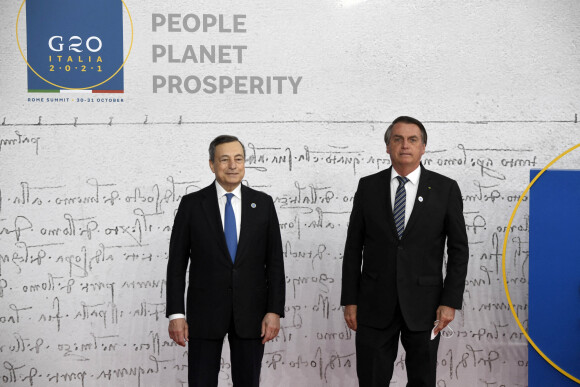 Mario Draghi, Jair Bolsonaro - Sommet du G20 à Rome en Italie le 30 octobre 2021.