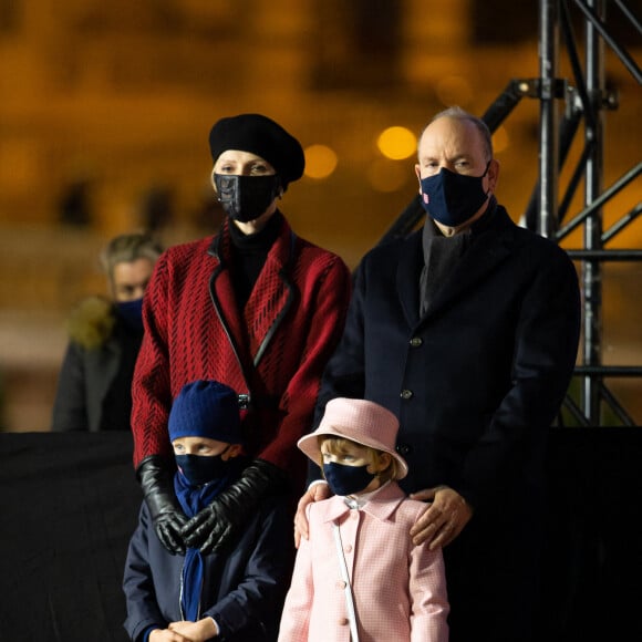 Le prince Albert II de Monaco, sa femme la princesse Charlene et leurs enfants le prince héréditaire Jacques et la princesse Gabriella durant la célébration de la Sainte Dévote, Sainte patronne de Monaco, à Monaco le 26 janvier 2021. © Olivier Huitel / Pool Monaco /Bestimage