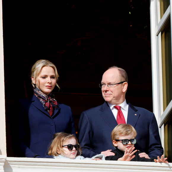 La princesse Charlène de Monaco, le prince Albert II de Monaco, la princesse Gabriella, le prince Jacques lors de la procession de Sainte Dévote à Monaco le 27 janvier 2020. © Claudia Albuquerque / Bestimage
