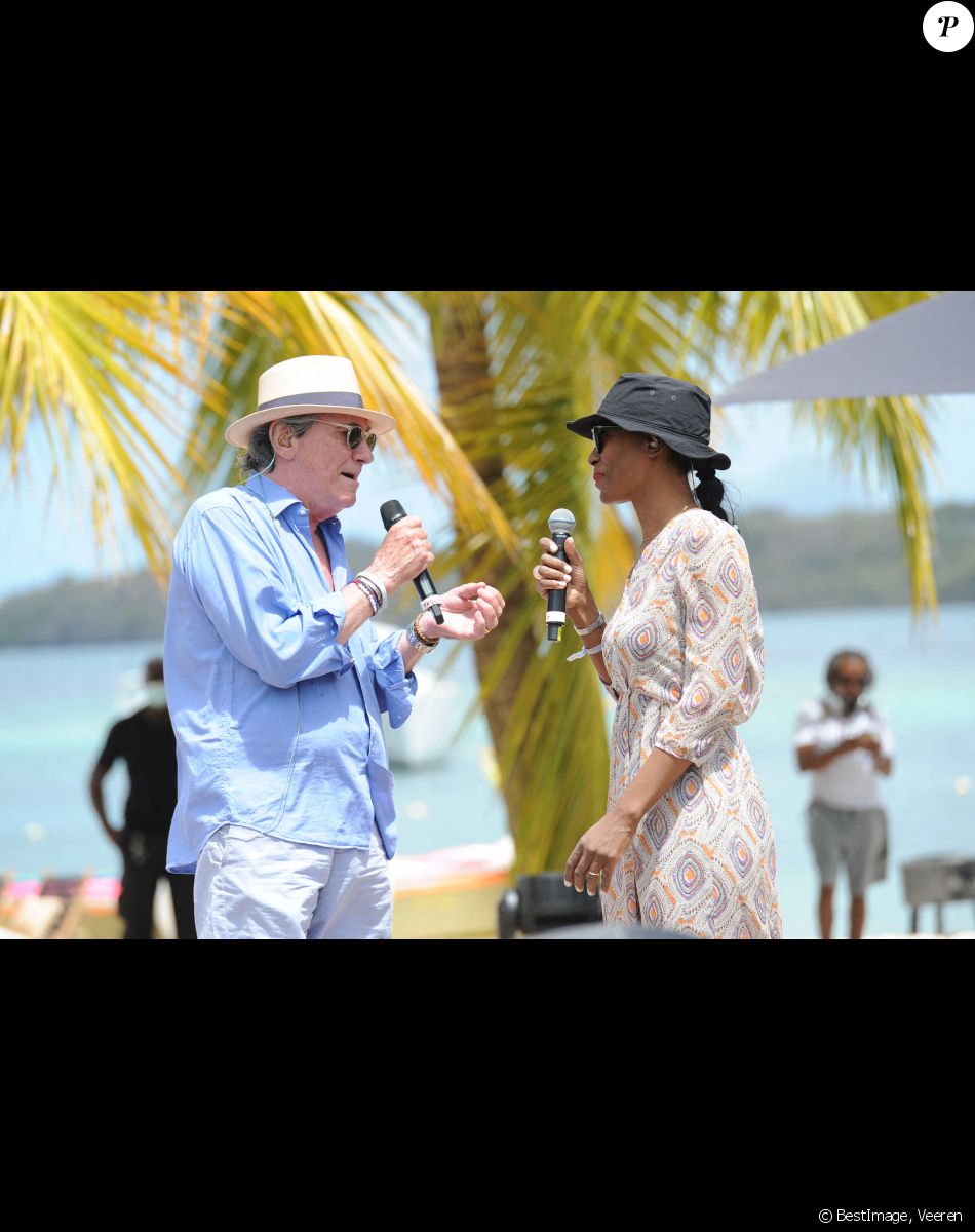 Exclusif - Laura Mayne ( Native) et Philippe Lavil - Jour 2 - Répétitions - Enregistrement de l'émission "Tous en Martinique, coeur d'Outremer" au Club Med Les Boucaniers, qui sera diffusée le 11 novembre à 21h05 sur France 3. Le 29 mai 2021 © Veeren / Bestimage