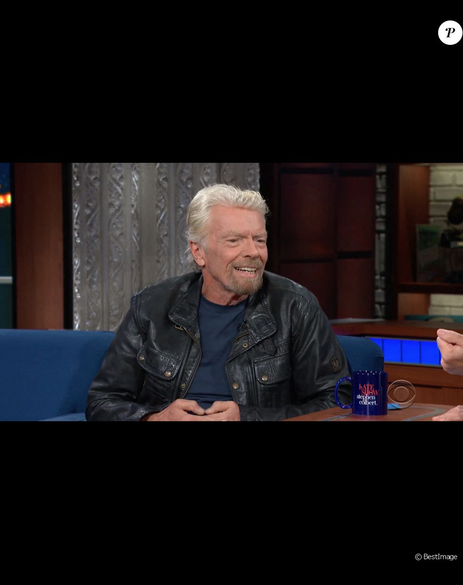 Richard Branson pendant l'émission télévisée "The Late Show" après son voyage dans l'espace à bord du vaisseau VSS Unity Virgin Galactic.
