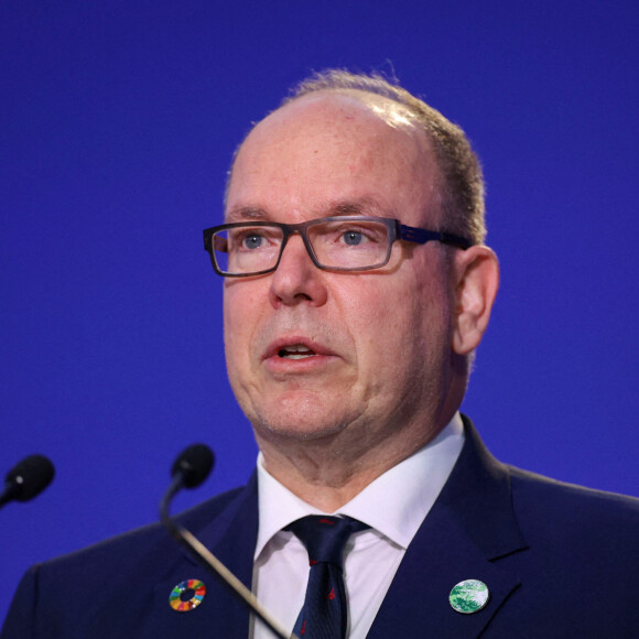 Le prince Albert II de Monaco lors d'une prise de parole pendant le sommet de la COP26 à Glasgow le 2 novembre 2021. 