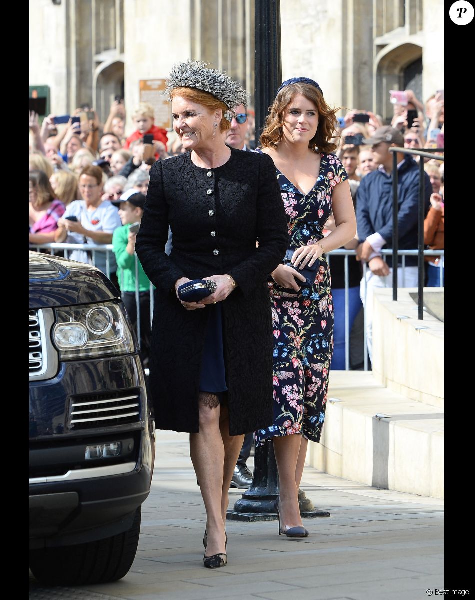 La princesse Eugenie d'York et sa mère Sarah Margaret Ferguson, duchesse d'York - Les invités arrivent au mariage de Ellie Goulding et Caspard Jopling en la cathédrale d'York, le 31 août 2019.
