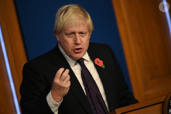 Boris Johnson, premier ministre du Royaume-Uni - Conférence de presse au 10 Downing Street à propos de la conférence Cop26 à Londres le 14 novembre 2021.