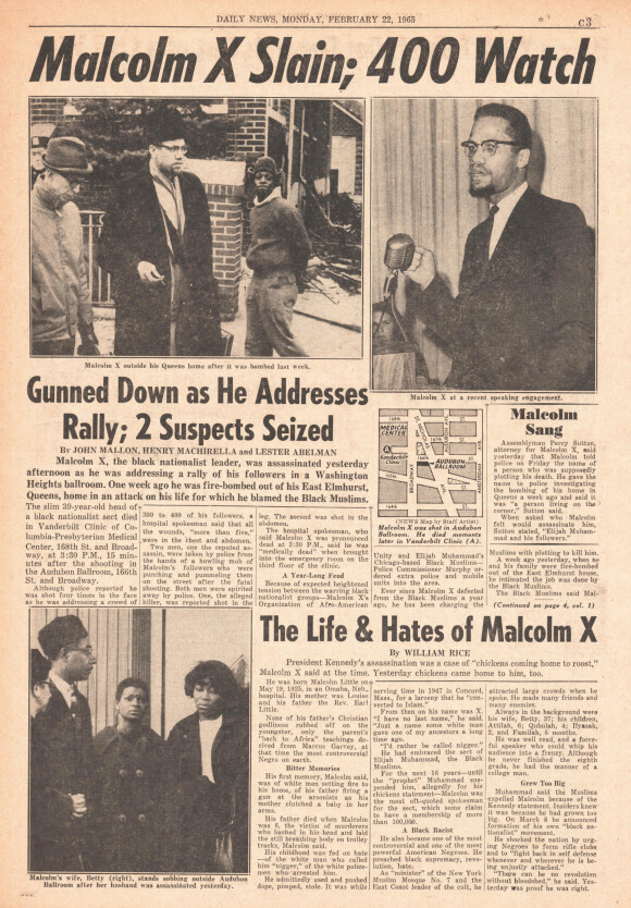 Couverture du Daily News de 1965 avec en une l'assassinat de Malcolm X