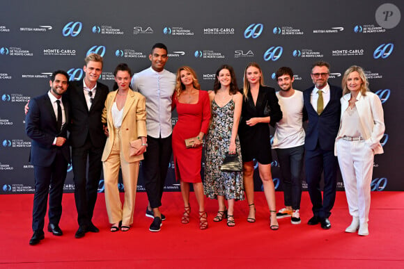 Samy Gharbi, Hector Langevin, Camille Genau, Terence Telle, Ingrid Chauvin, Julie Sassoust, Aurelie Pons ,Clement Remiens, Alexandre Brasseur et Catherine Marchal lors de la soirée d'ouverture du 60ème Festival de Télévision de Monte-Carlo au Grimaldi Forum à Monaco, le 18 juin 2021.  © Bruno Bébert/Bestimage 