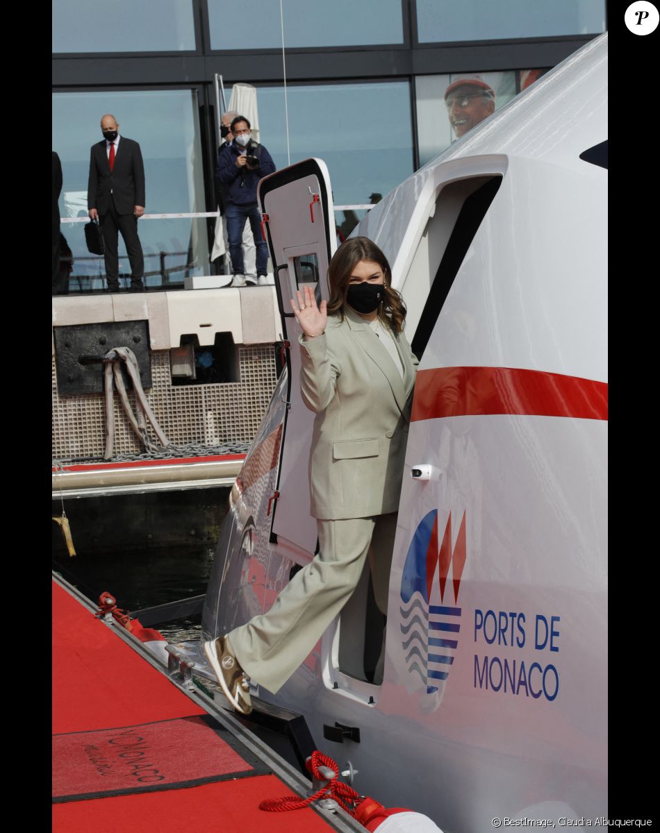 Exclusif - Camille Gottlieb (marraine de Monaco One) lors du baptême de la navette Monaco One qui reliera les ports de Monaco et Vintimille, à Monaco, le 8 mars 2021. © Claudia Albuquerque / Bestimage