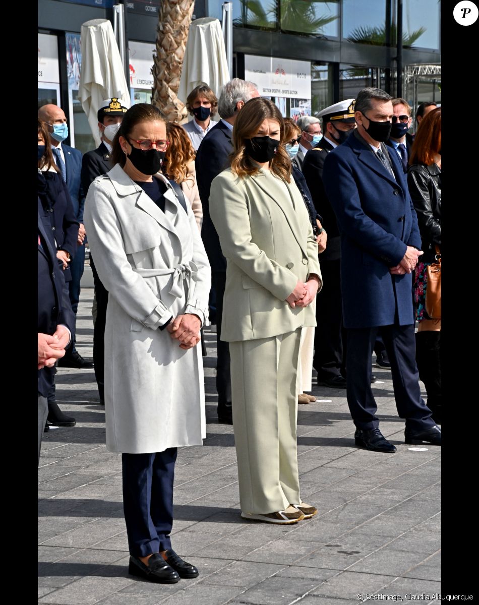 Exclusif - La princesse Stéphanie de Monaco, Camille Gottlieb (marraine de Monaco One) et Jean Raymond Gottlieb lors du baptême de la navette Monaco One qui reliera les ports de Monaco et Vintimille, à Monaco, le 8 mars 2021. © Bruno Bebert/ PRM / Bestimage