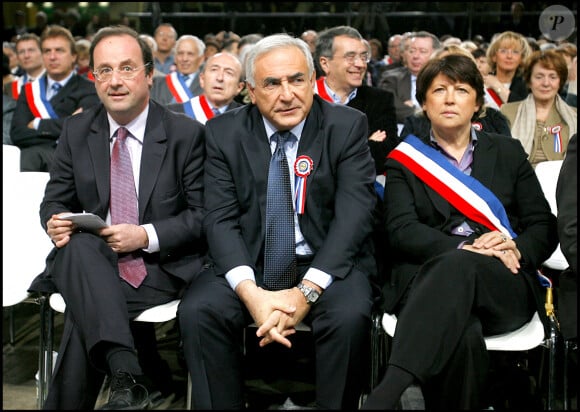 François Hollande, Dominique Strauss-Kahn et Martine Aubry - Meeting de Ségolène Royale, candidate à la présidentielle 2007 à Paris