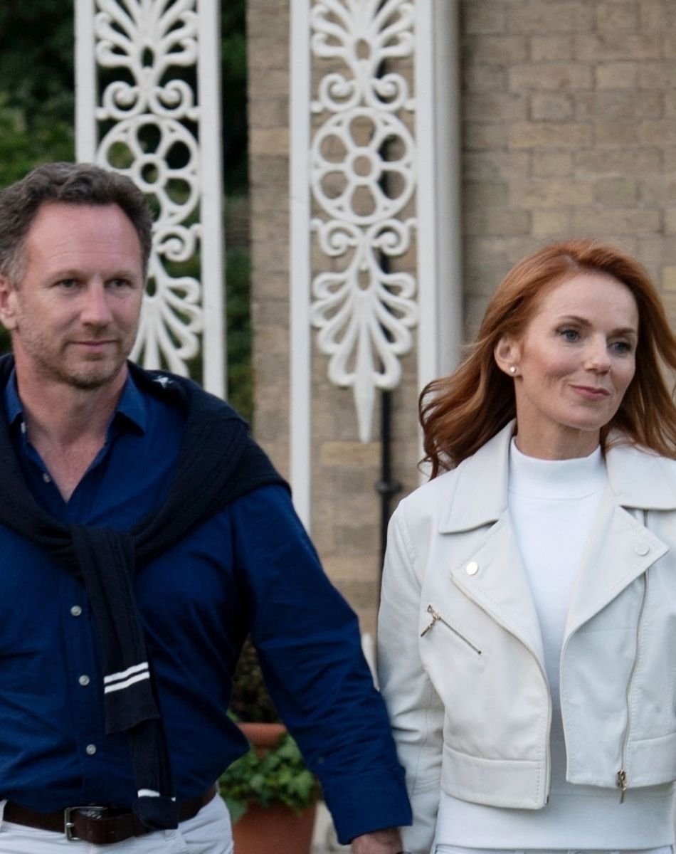Exclusif - Geri Halliwell Horner, son mari Christian Horner, ses enfants Montague et Bluebell et leur nourrice arrivent au House Festival à Londres au Royaume-Uni. Le 5 juillet 2019.