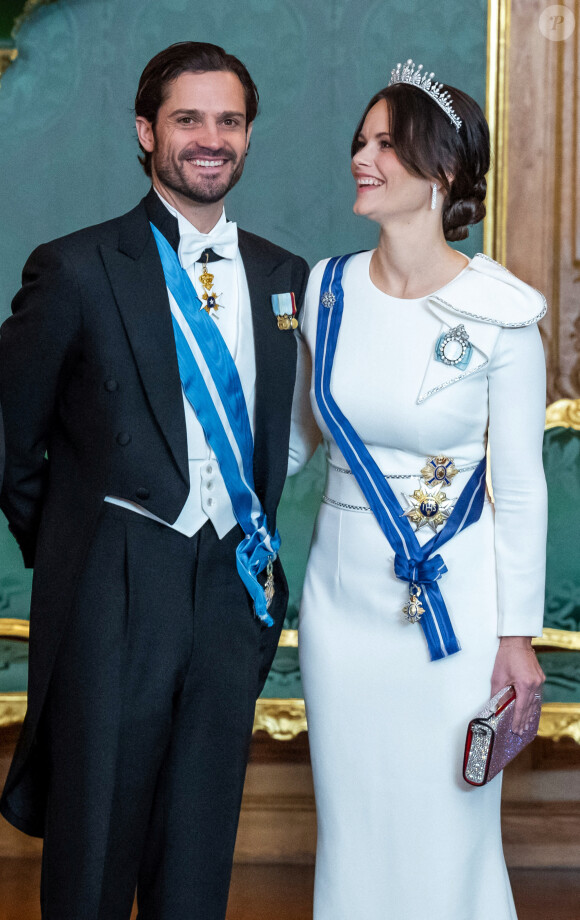 Le prince Carl Philip de Suède, la princesse Sofia lors du dîner d'état au palais royal à Stockholm pour la visite en Suède du couple royal d'Espagne le 24 novembre 2021.