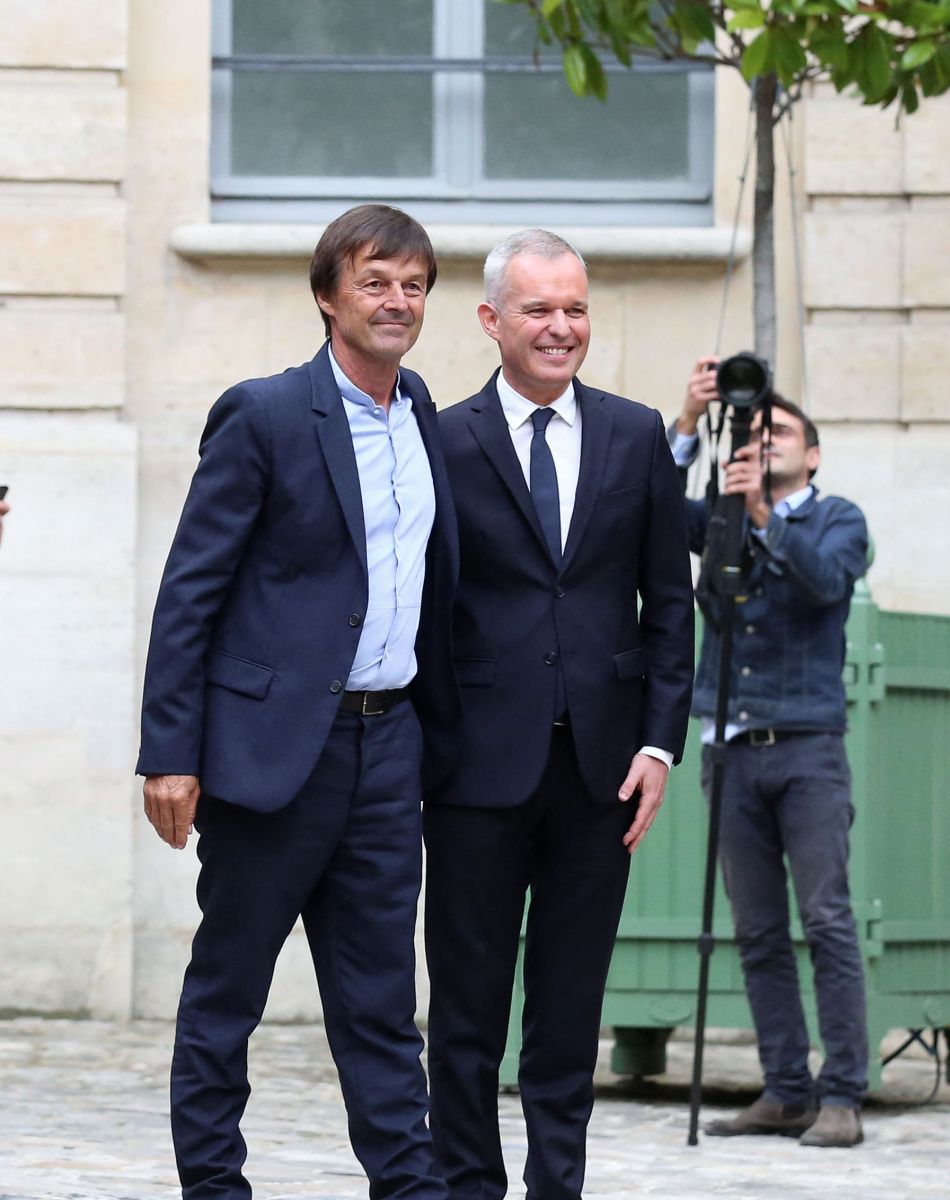 Passation de pouvoir entre le ministre de la Transition Ecologique et Solidaire, Nicolas Hulot et son successeur François de Rugy, au ministère de l'Ecologie, hôtel de Roquelaure, à Paris, le 4 septembre 2018.