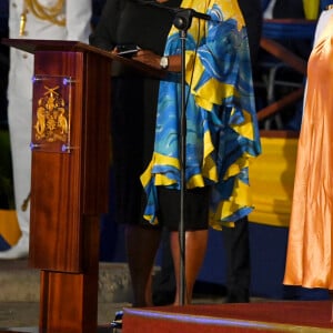 La Première ministre de la Barbade, Mia Mottley , Rihanna, Sandra Mason nouvelle présidente de la Barbade - Le prince Charles, prince de Galles assiste à la cérémonie d'investiture présidentielle en présence de Rihanna à Heroes Square à Bridgetown à la Barbade le 29 novembre 2021.