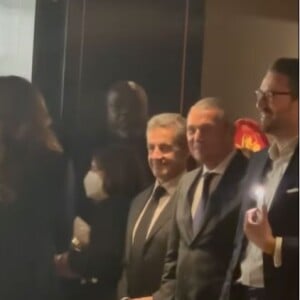 Carla Bruni et Nicolas Sarkozy lors de la soirée d'ouverture du Bulgari Hotel à Paris, le 1er décembre 2021