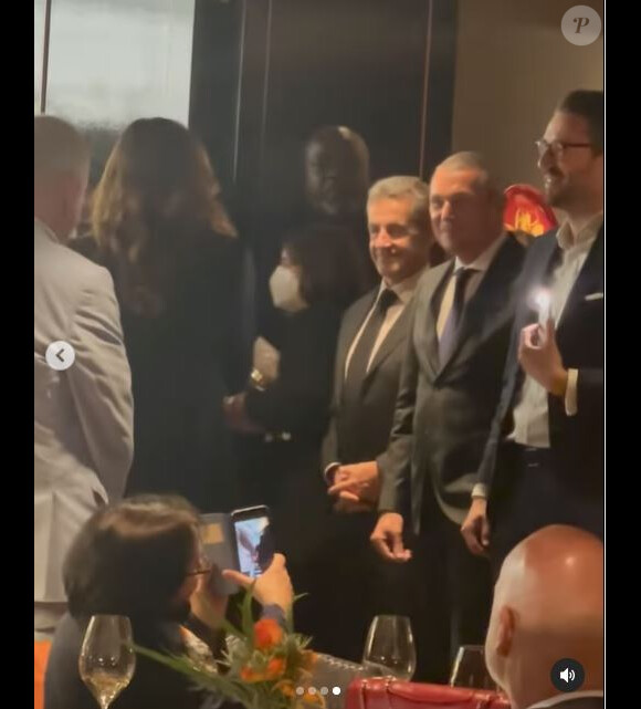 Carla Bruni et Nicolas Sarkozy lors de la soirée d'ouverture du Bulgari Hotel à Paris, le 1er décembre 2021