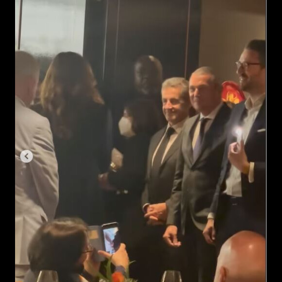 Carla Bruni et Nicolas Sarkozy lors de la soirée d'ouverture du Bulgari Hotel à Paris, le 1er décembre 2021