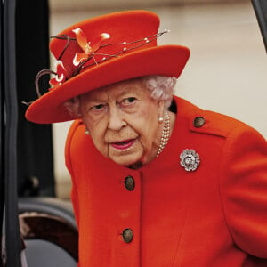 La reine Elisabeth II d'Angleterre au lancement du Queen's Baton, relais des Jeux du Commonwealth 2022, au palais de Buckingham à Londres, Royaume Uni, le 7, 2021. Le relais du bâton de la Reine de Birmingham 2022 visitera les 72 nations et territoires du Commonwealth pendant 294 jours et couvrira environ 90 000 milles. 