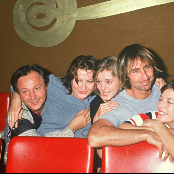Josiane Balasko, Cécile Auclert, Thierry Lhermitte et Jane Birkin présentent le film "Ex-femme de ma vie" en 1988.