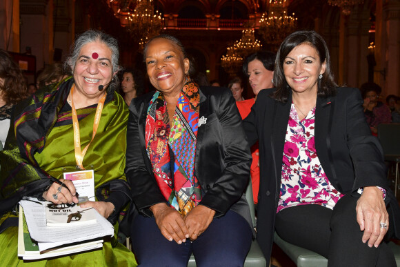 Vandana Shiva, Christiane Taubira et Anne Hidalgo - 3ème conférence annuelle Women4Climate du C40 à la Mairie de Paris. Le 21 février 2019
