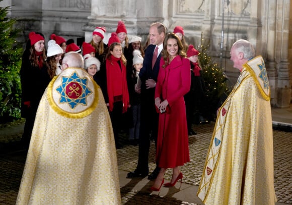 Le prince William, duc de Cambridge, et Catherine (Kate) Middleton, duchesse de Cambridge, assistent au service de chant communautaire Together At Christmas à l'abbaye de Westminster, à Londres, Royaume Uni, le 8 décembre 2021.