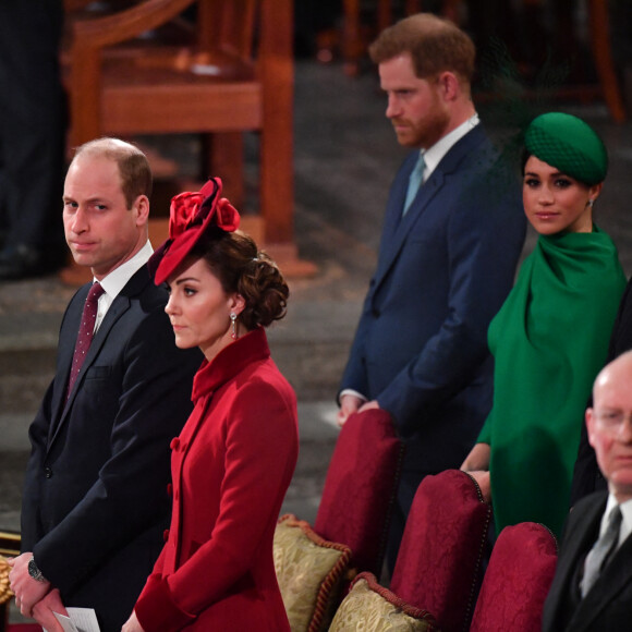 Le prince William, duc de Cambridge, et Catherine (Kate) Middleton, duchesse de Cambridge, Le prince Harry, duc de Sussex, Meghan Markle, duchesse de Sussex - La famille royale d'Angleterre lors de la cérémonie du Commonwealth en l'abbaye de Westminster à Londres.