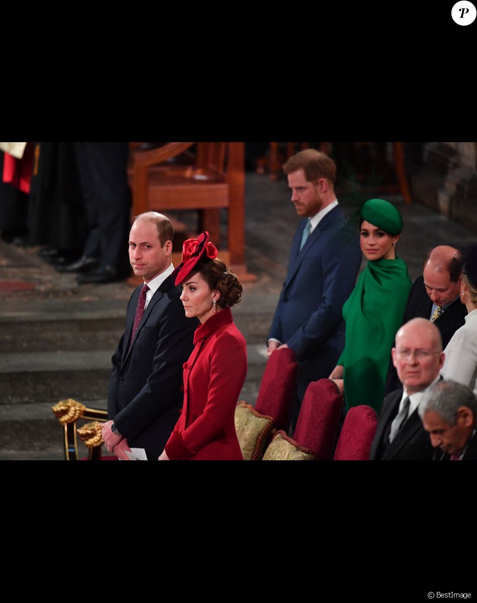 Le prince William, duc de Cambridge, et Catherine (Kate) Middleton, duchesse de Cambridge, Le prince Harry, duc de Sussex, Meghan Markle, duchesse de Sussex - La famille royale d'Angleterre lors de la cérémonie du Commonwealth en l'abbaye de Westminster à Londres.