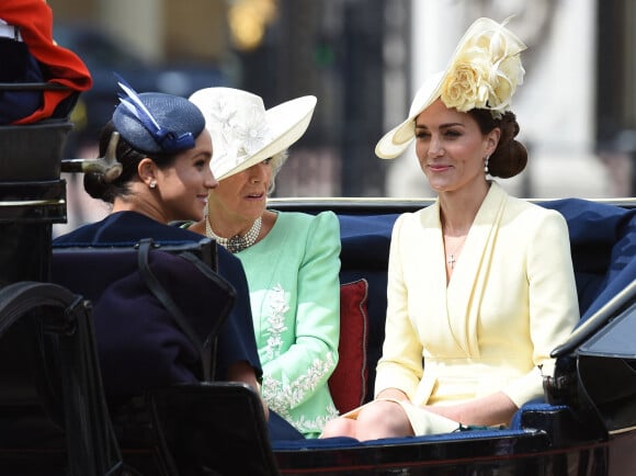 Meghan Markle, duchesse de Sussex, Camilla Parker Bowles, duchesse de Cornouailles, Catherine (Kate) Middleton, duchesse de Cambridge - La parade Trooping the Colour 2019, célébrant le 93ème anniversaire de la reine Elisabeth II, au palais de Buckingham, Londres, le 8 juin 2019.